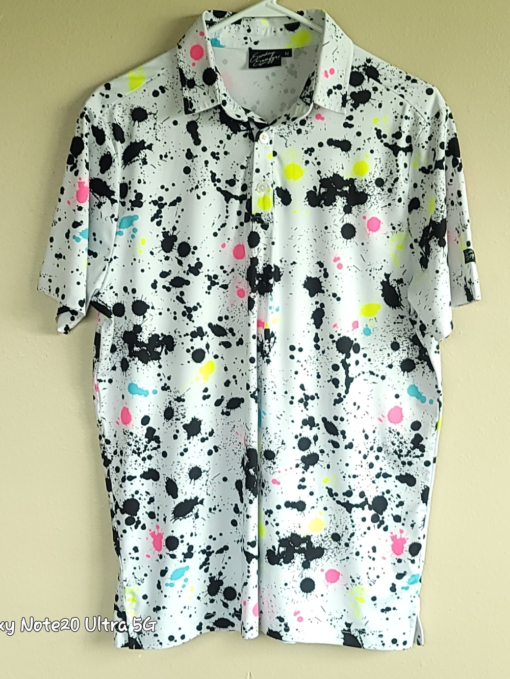 Sunday Swagger Splatter Golf Polo Mens SZ- M Paint Spatter Neon White Like New